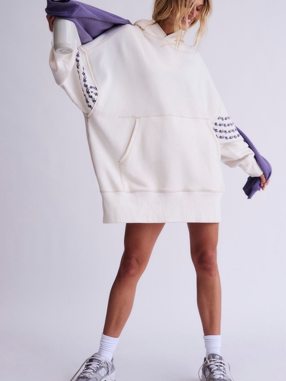 Free People FP Movement At My Best Embroidered Hoodie in Ivory - Picture 5 of 9